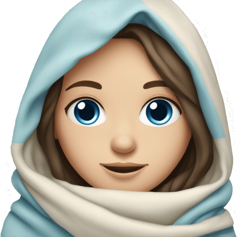 brunette girl bundled up in a blanket blue eyes pale emoji