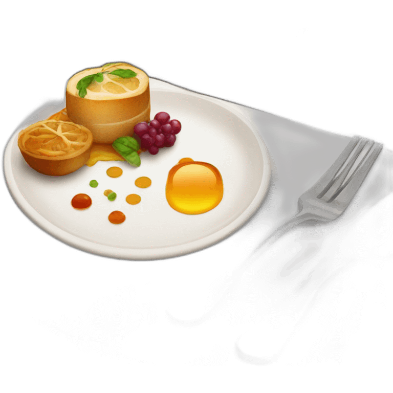 "Design a fine dining setting with a beautifully plated gourmet meal, in a luxurious restaurant emoji