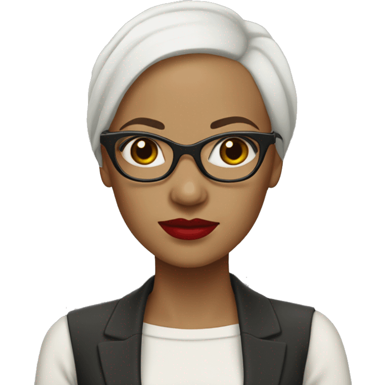 Bald, biracial, woman with glasses and red lipstick  emoji