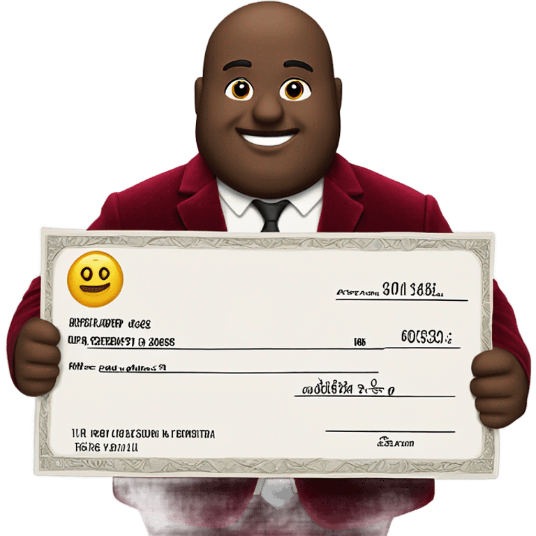 fat guy in dark red velvet suit holding cheque emoji