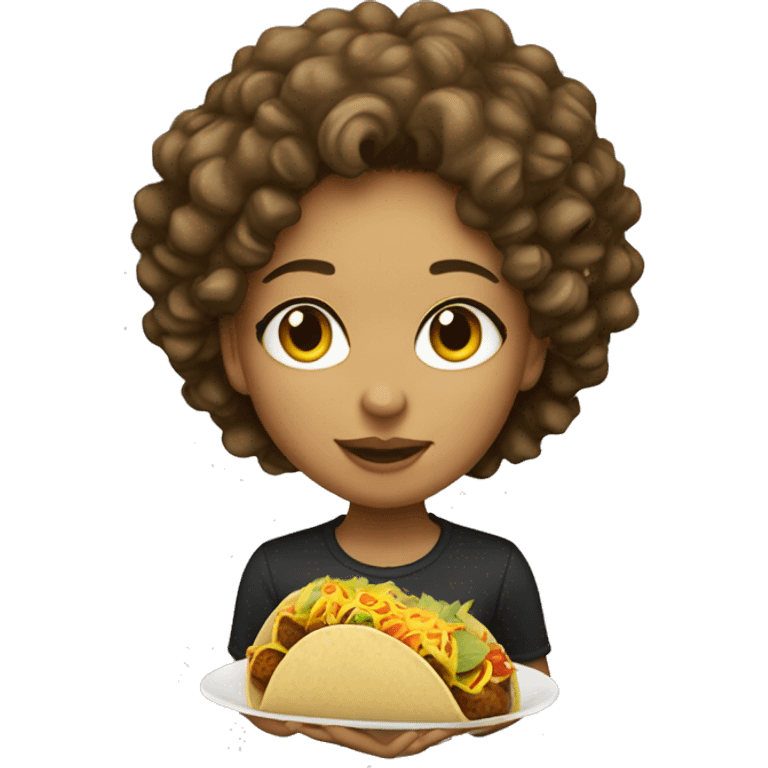 Light skin girl with curly hair eating a taco emoji