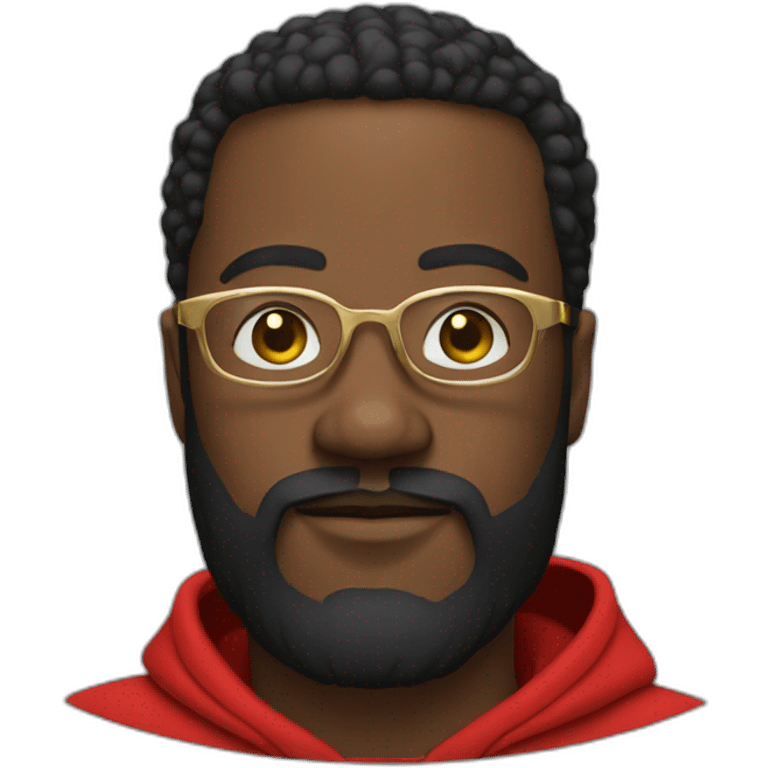 black man with beard, red hoodie, and gold framed glasses emoji