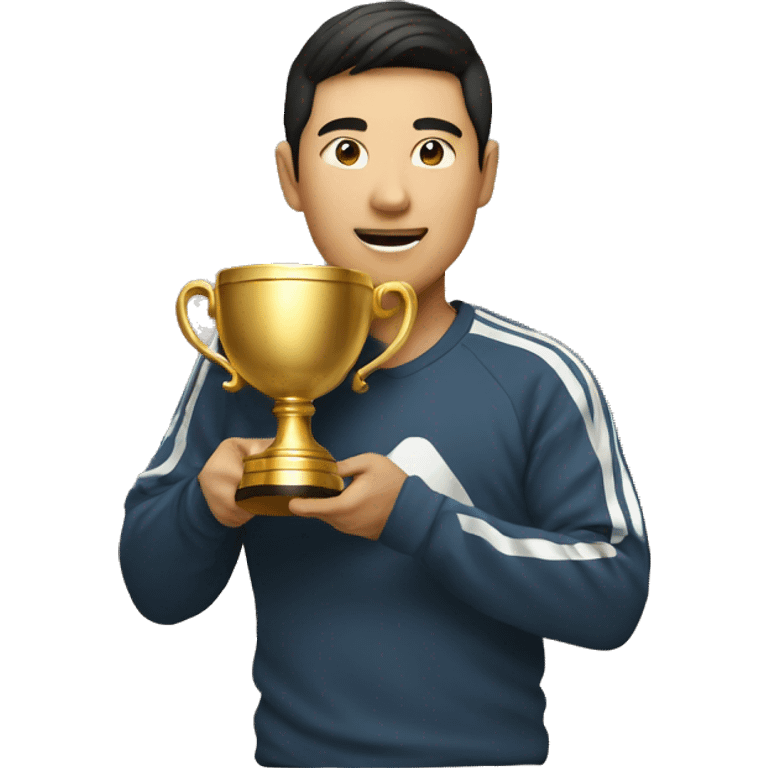 an asian man with a champion cup emoji