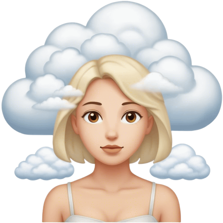 Woman with head completely in clouds from shoulders up  emoji