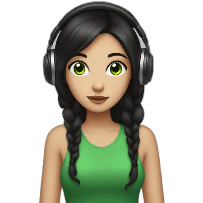 girl with dark hair and green eyes listen to music emoji