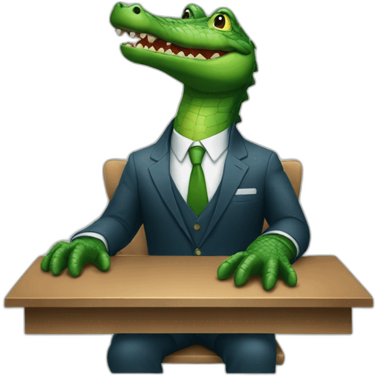 An alligator wearing a suit sitting on a table emoji