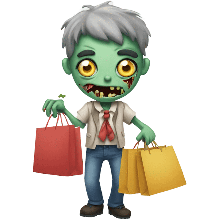 Zombie with shopping bags and a bow emoji