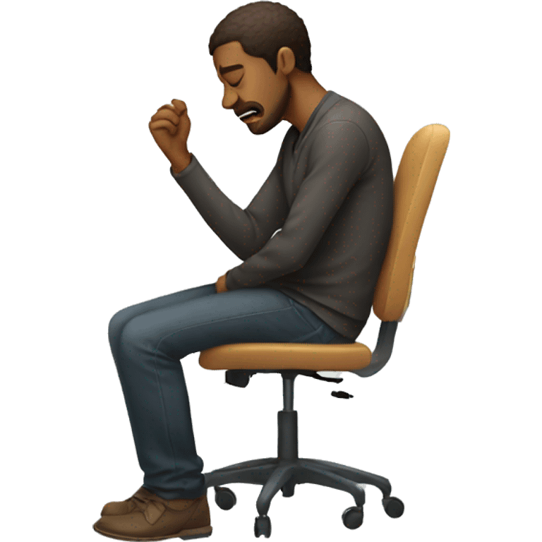 man sitting in chair hunched over in pain emoji