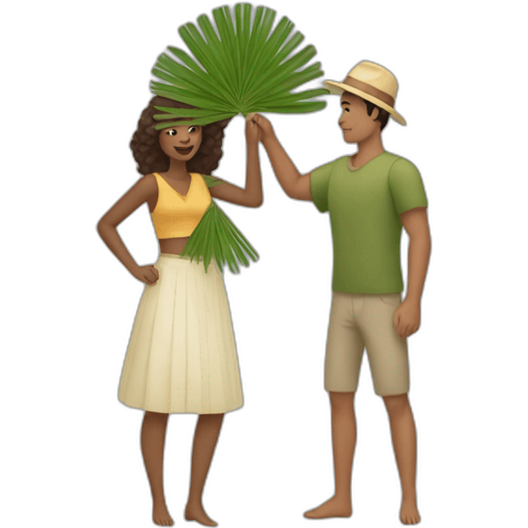 woman fanning a man with palm leaves emoji