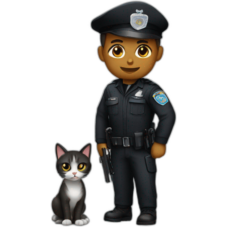 Black uniform anti-terrorism police holding a cat emoji