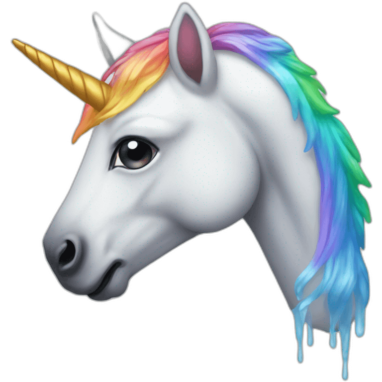 inverted crying unicorn with rainbow horn emoji