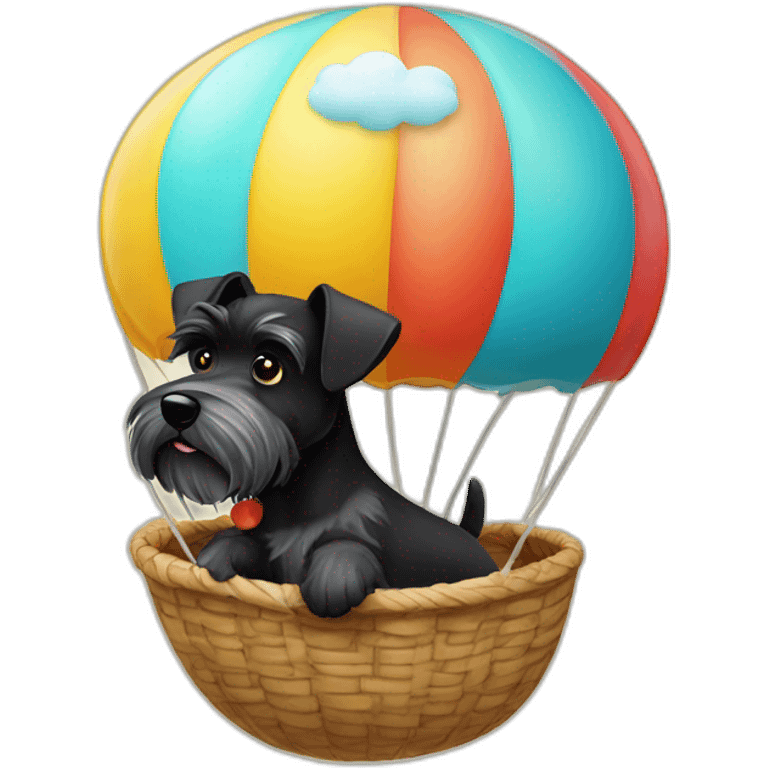 Miniature black Schnauzer in a hot air baló emoji