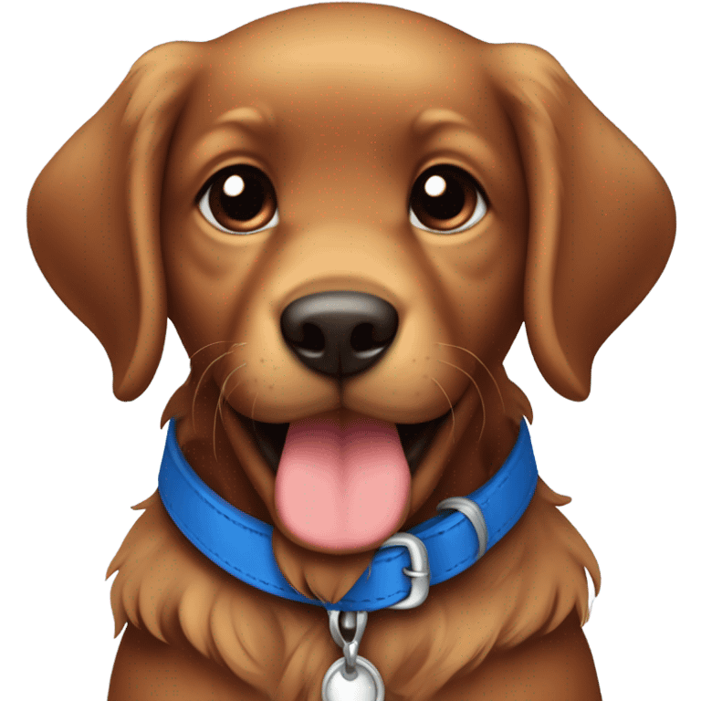 Chibi dark red retriever puppy with blue collar emoji