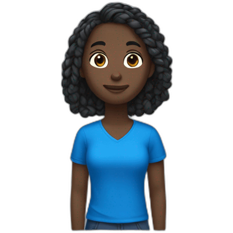 a teacher with black skin color, black hair with braids, a blue t-shirt. giving a French lesson emoji