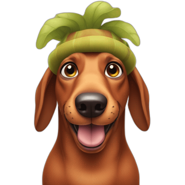 Sausage dog dressed as a troll emoji