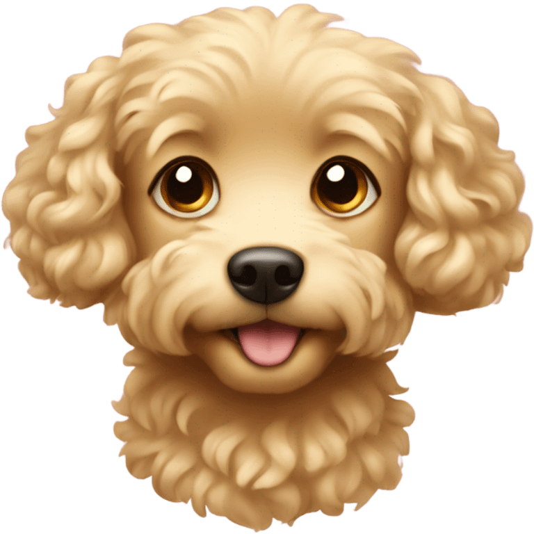 a small light golden dog with curly hair and hearts in his eyes emoji