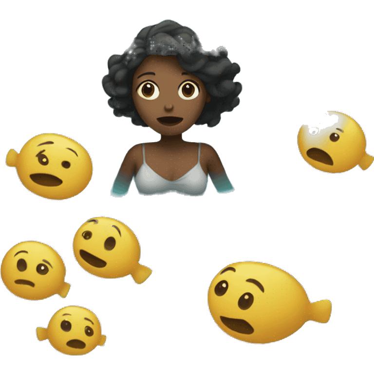 Woman floating In the middle of the ocean looking lost emoji