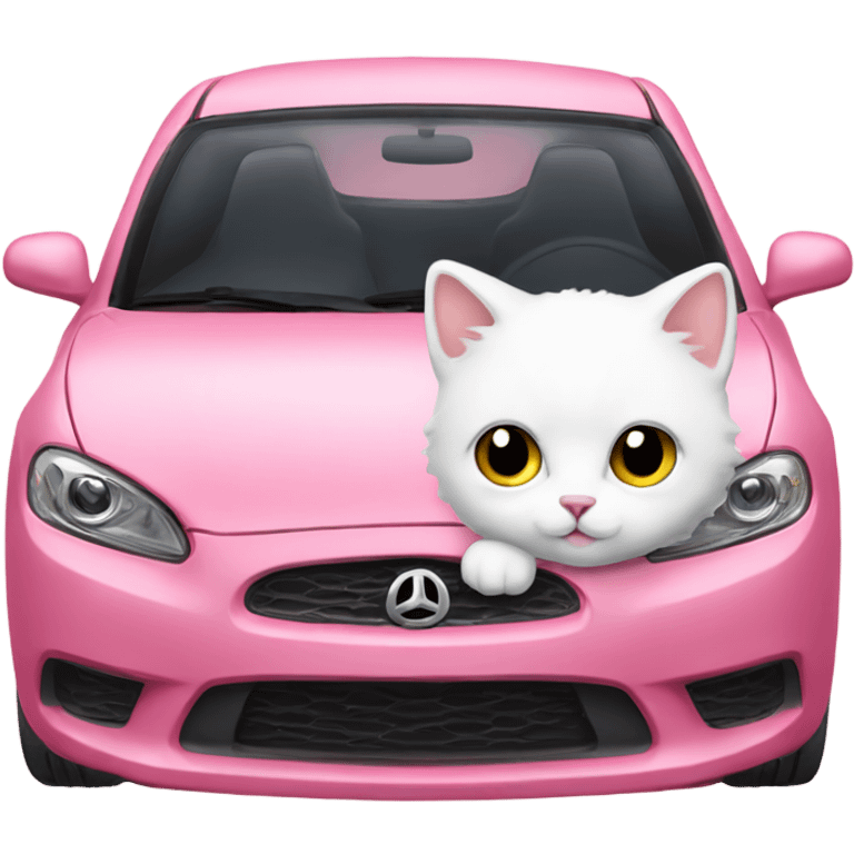 A white kitty with a bow that is red in a pink car emoji