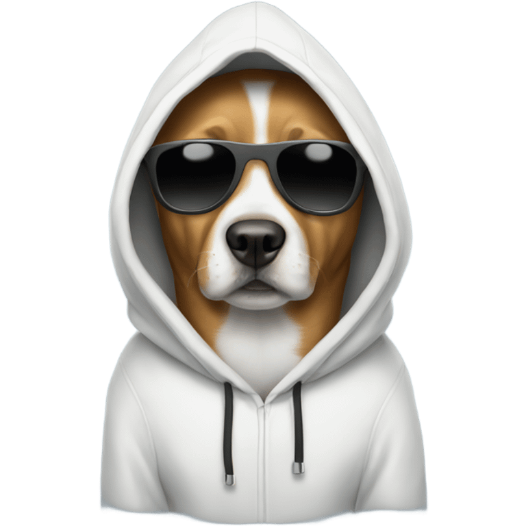 A dog with hood on and sunglasses  emoji