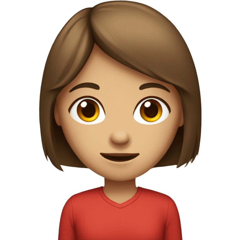 girl with brown straight long hair and bangs and red shirt emoji