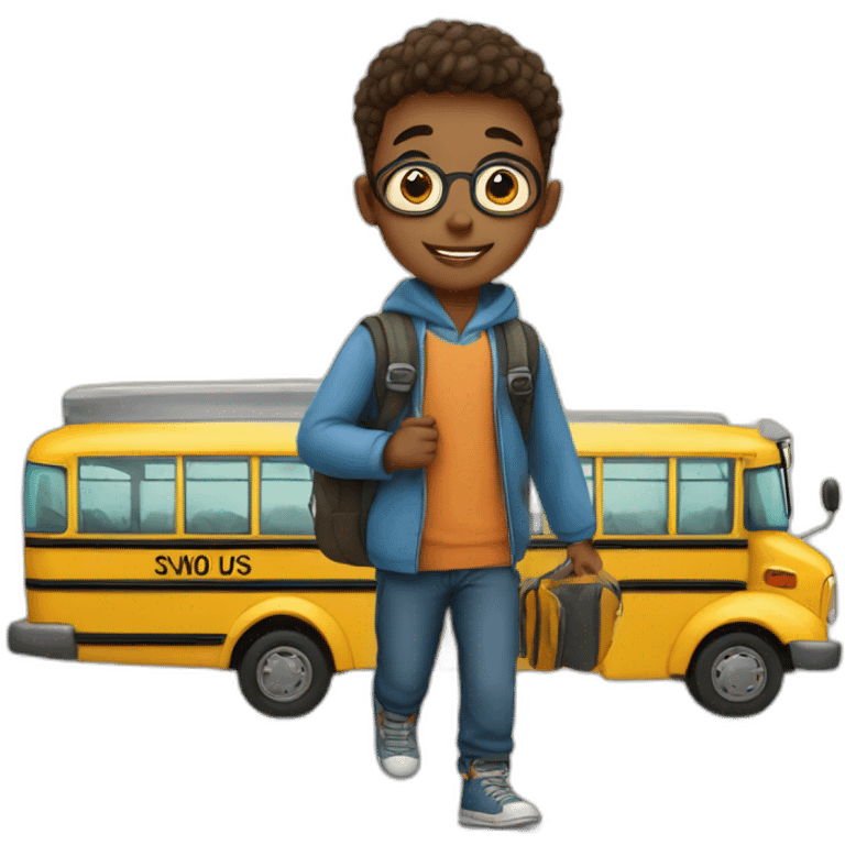 Boy going to school in bus emoji