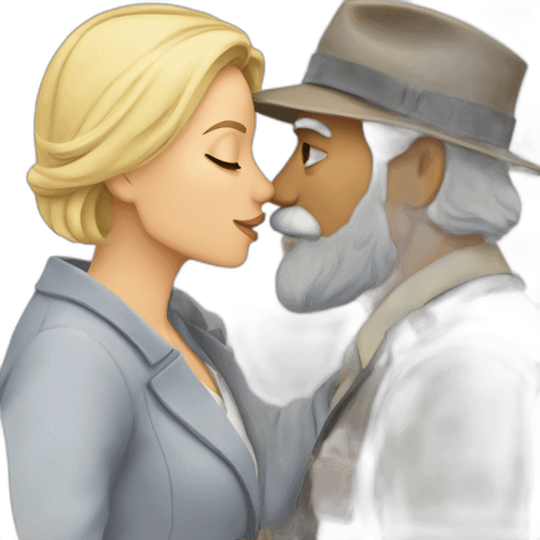 older India bearded detective kissing older blonde bearded detective  emoji