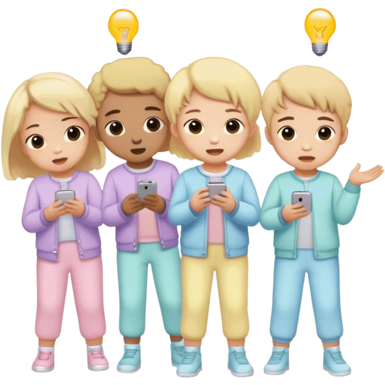 children in pastel clothes play emoji