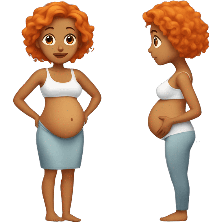 Tan girl with orange hair holding her pregnant stomach emoji