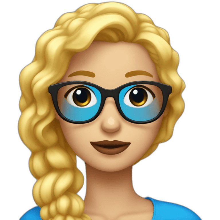 chica rubia con pelo largo ondulado, con ojos azules, labios rojos y gafas negras emoji