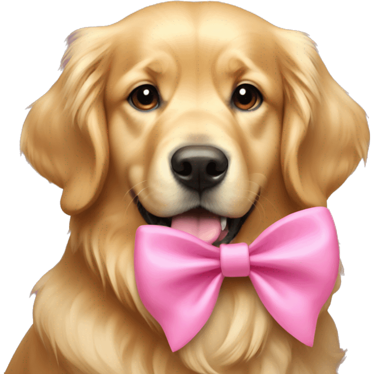 Golden retriever with a pink bow emoji