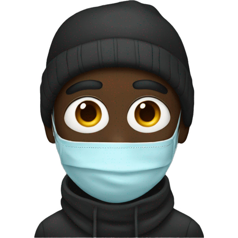 Dark boy with mask cold on the bus emoji