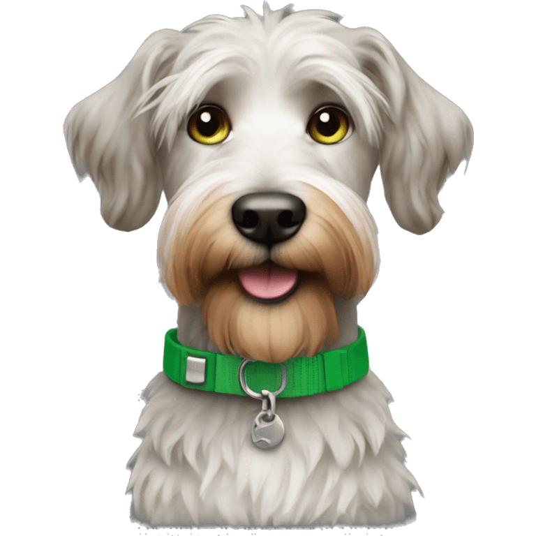 Wire haired dog with green collar  emoji