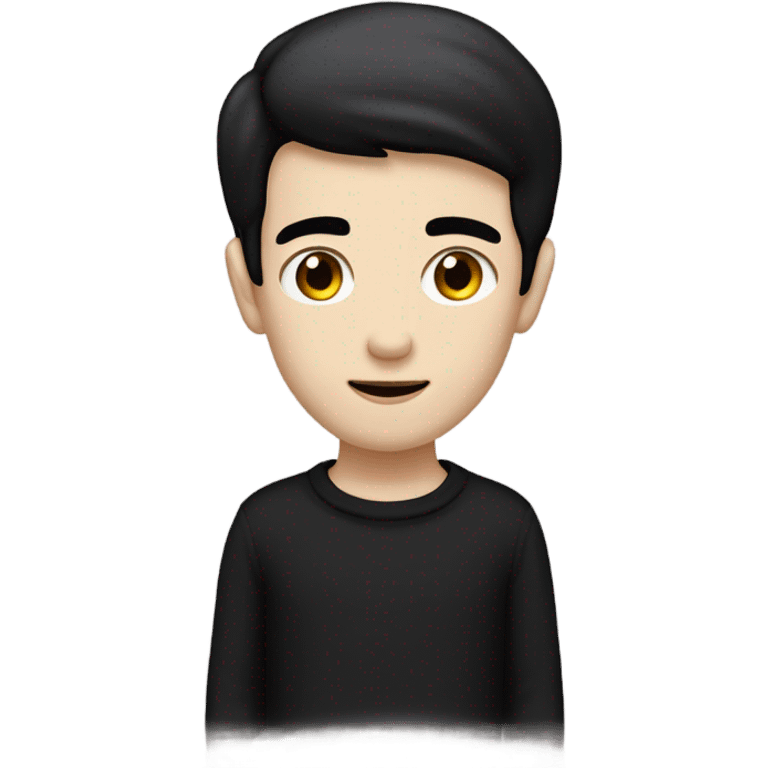 A pale man with straight black hair and hazel eyes and a black jumper emoji