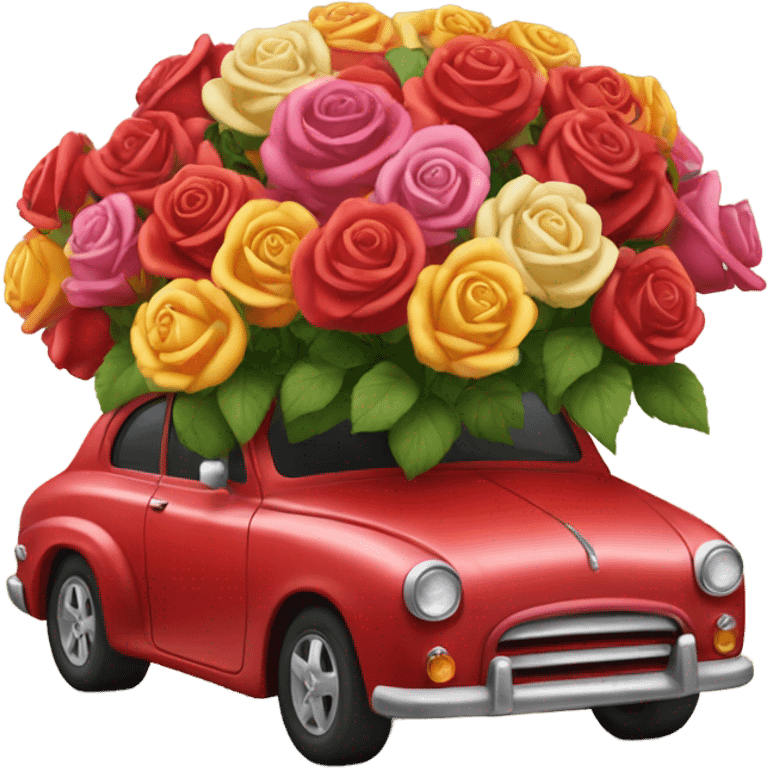 red car in the trunk many roses emoji