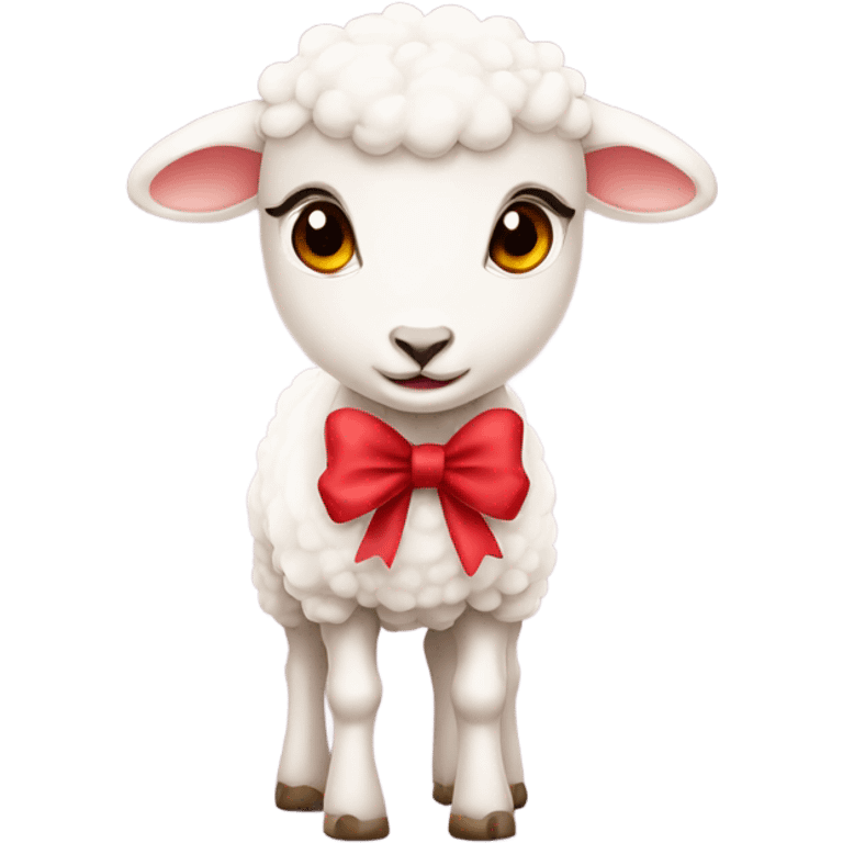 lamb with red eyes no pupil and pale pink bow  emoji