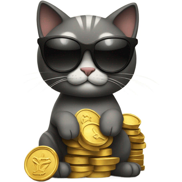 cat in brutal dark glasses with a bag of gold coins emoji