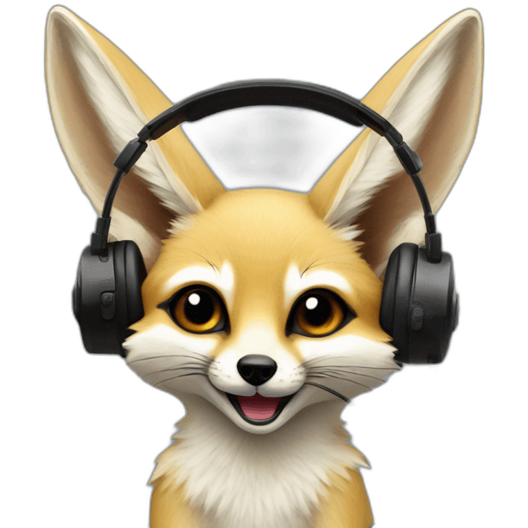 Fennec fox with headphones speaking into a mic emoji