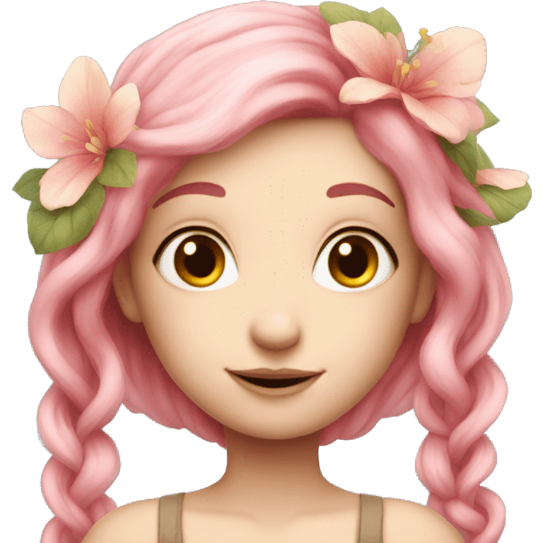 Beautiful, flower, fairy, long pink hair, fair skin emoji