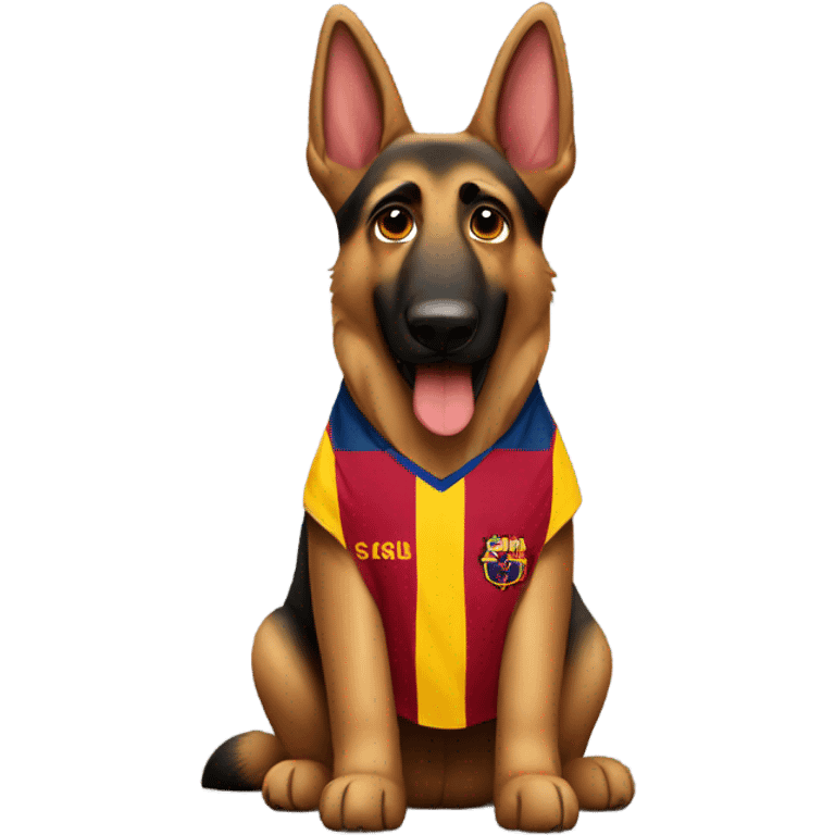 German shepherd wearing Barcelona jersey emoji