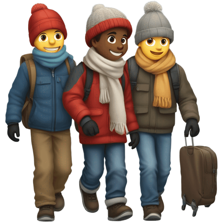 3 ten year old boys walking to school in the winter emoji