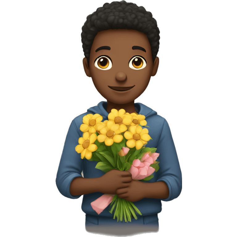 Boy holding flowers emoji