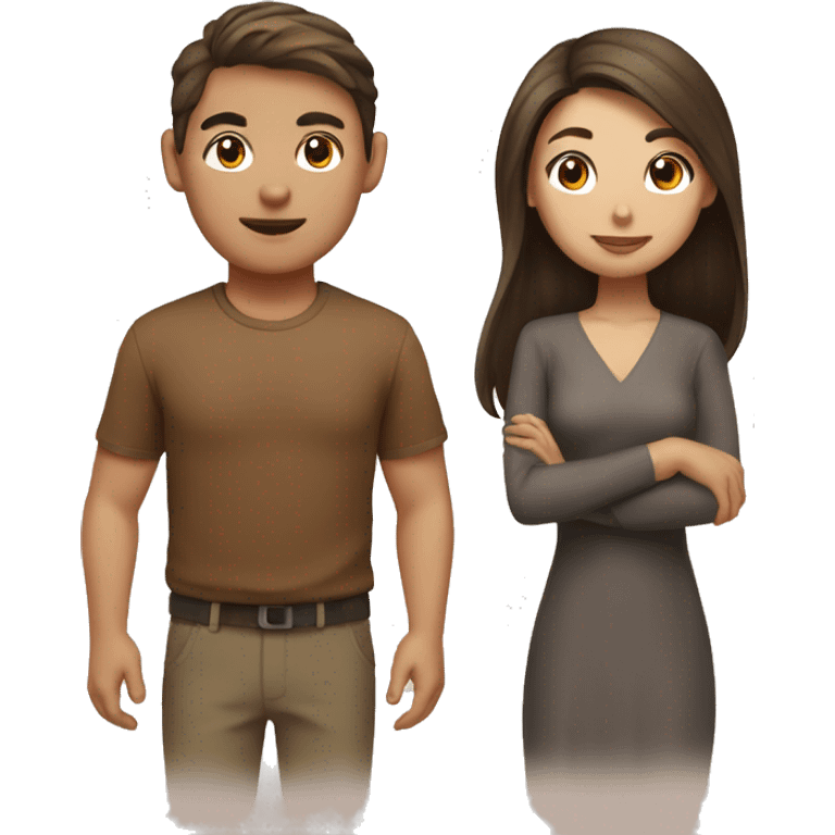 Brown haird asian girl with brown haired guy emoji