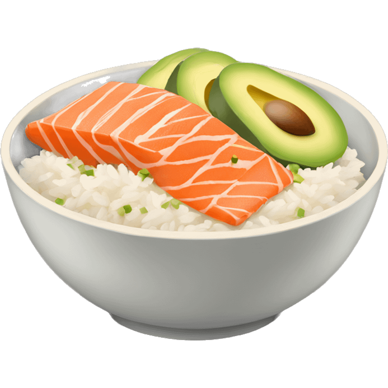 Bowl with rice, salmon and avocado topped with sesame sauce  emoji