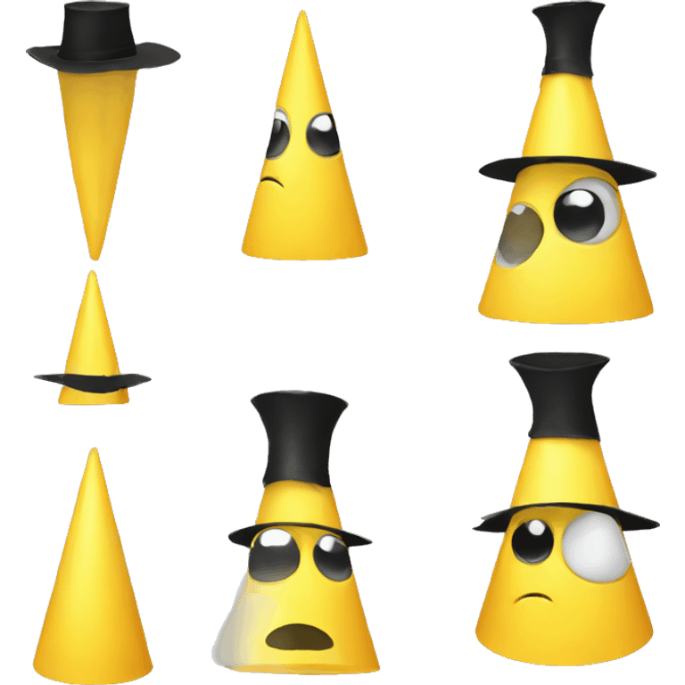 Yellow triangle with eye and black hat emoji