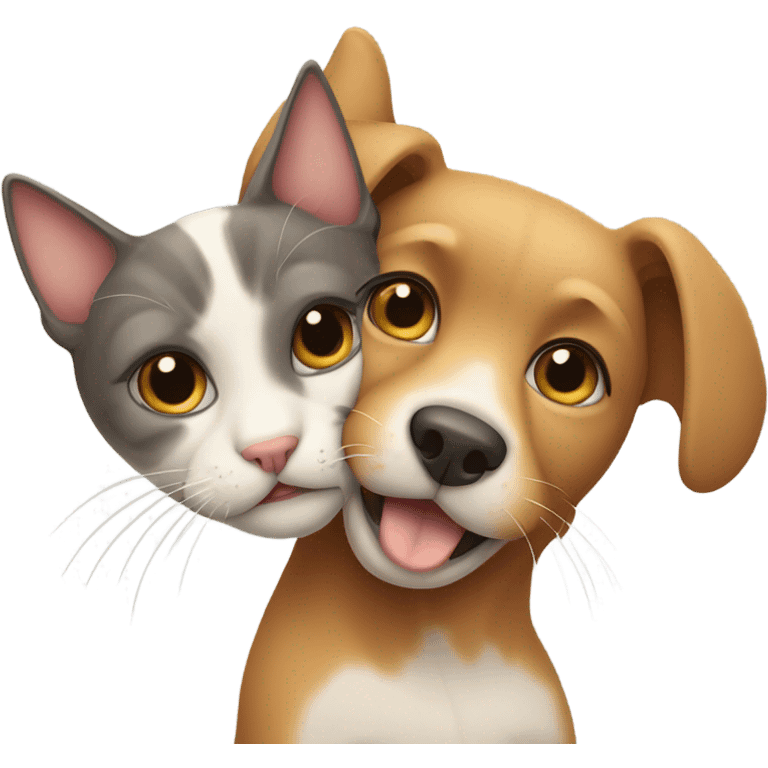 A dog hugs a cat emoji