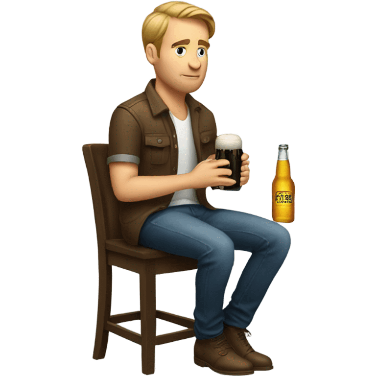 A white guy sitting on a barstool drinking a beer and looking at his phone  emoji