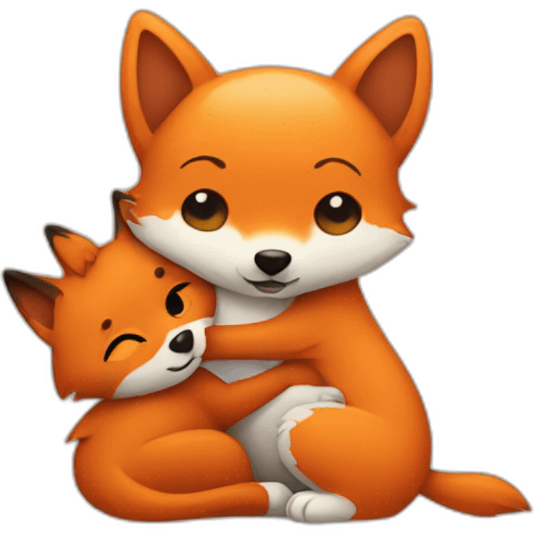 a dog hugging a fox emoji