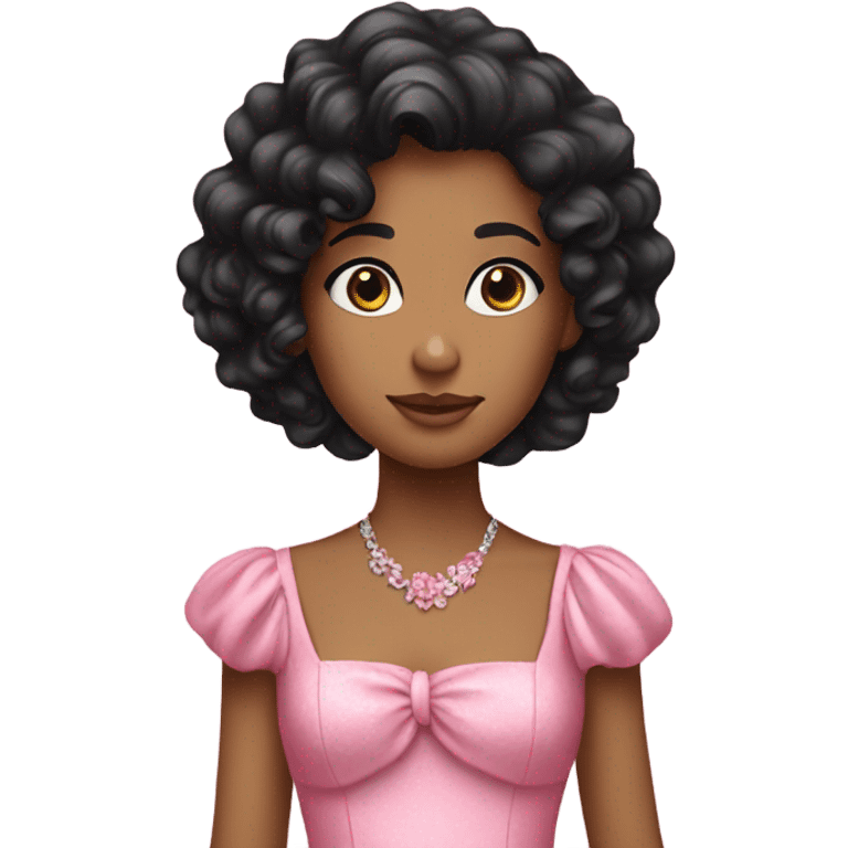 A girl with black curly hair that’s wearing a fancy pink dress  emoji