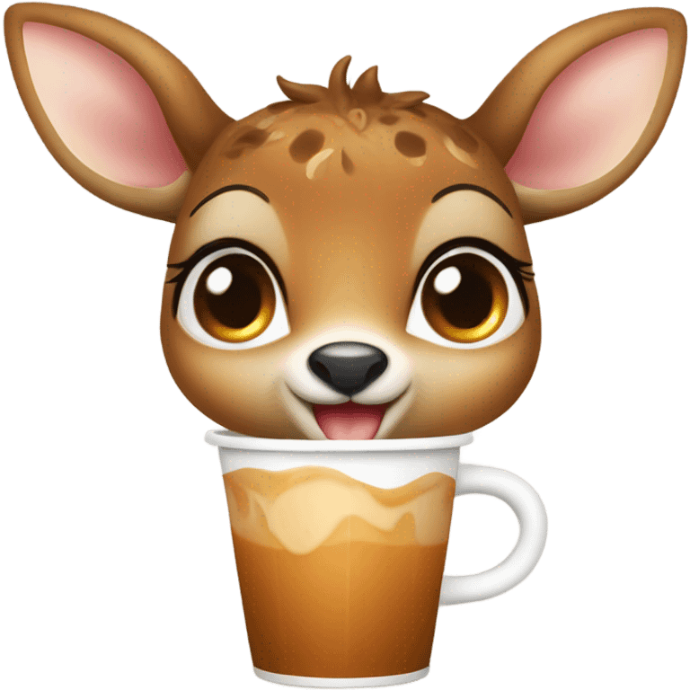 Cute Baby deer drinking iced coffee emoji