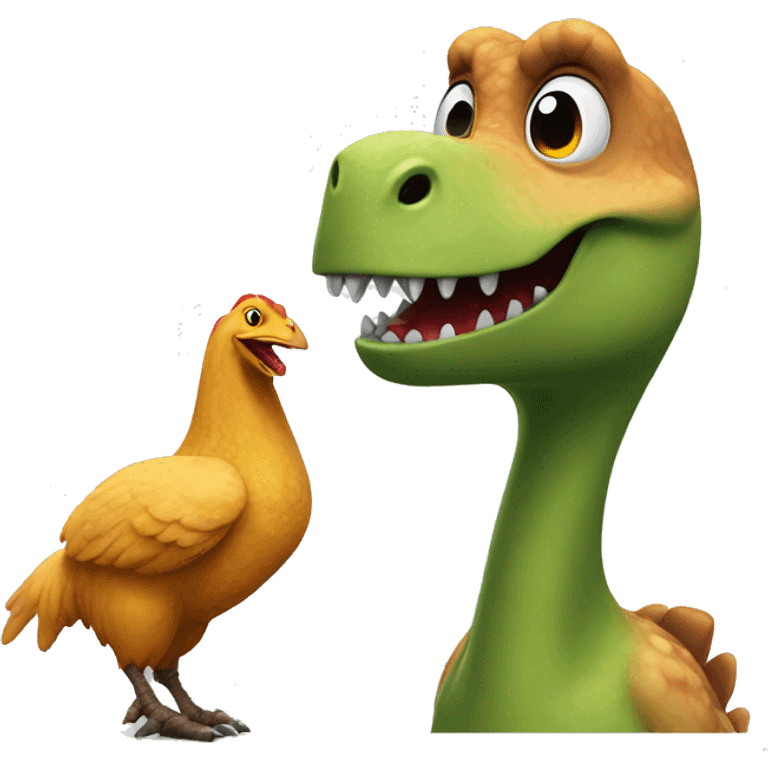 dinosaur saying hi to a chicken emoji